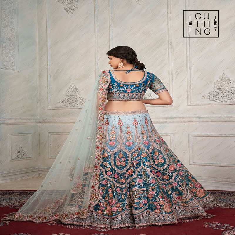 Exquisite Embroidered Partywear Lehenga choli Code 2001 - Blue Back