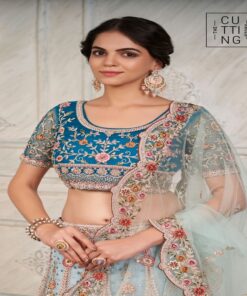 Exquisite Embroidered Partywear Lehenga choli Code 2001 - Blue Close Up