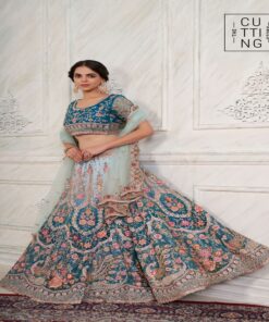 Exquisite Embroidered Partywear Lehenga choli Code 2001 - Blue Front