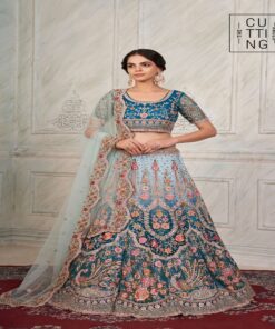 Exquisite Embroidered Partywear Lehenga choli Code 2001 - Blue Front Full