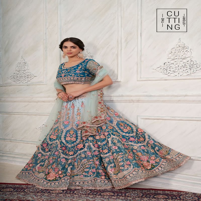 Exquisite Embroidered Partywear Lehenga choli Code 2001 - Blue Front