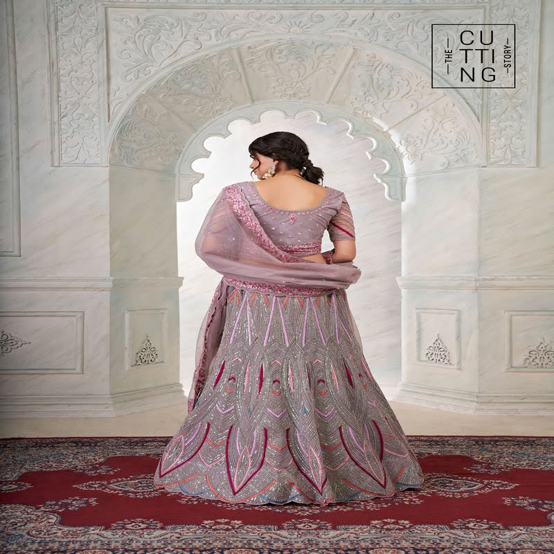 Exquisite Embroidered Partywear Lehenga choli Code 2001 - Pink Back