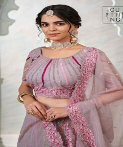 Exquisite Embroidered Partywear Lehenga choli Code 2001 - Pink Front Close Up