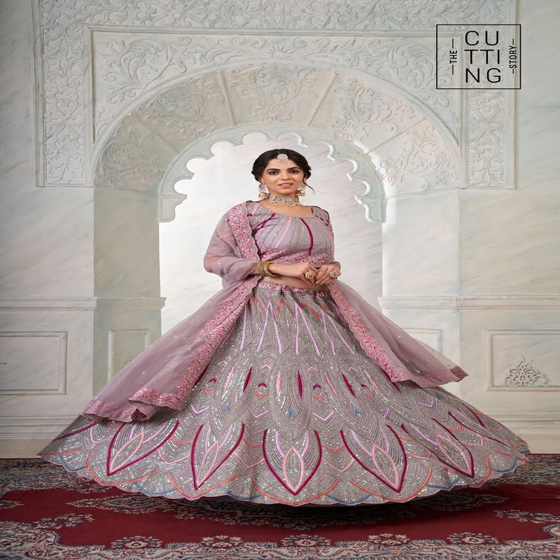 Exquisite Embroidered Partywear Lehenga choli Code 2001 - Pink Front Full