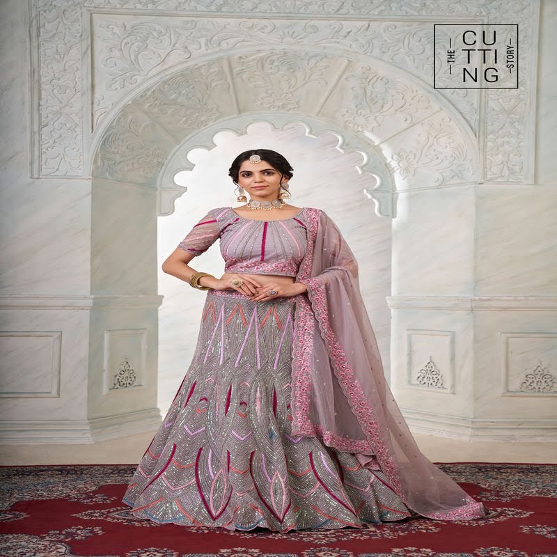 Exquisite Embroidered Partywear Lehenga choli Code 2001 - Pink Front